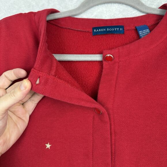 Vtg Christmas Cardigan Jacket Womens 1X Red Embroidery Santa Holiday Grandmacore - Picture 3 of 12